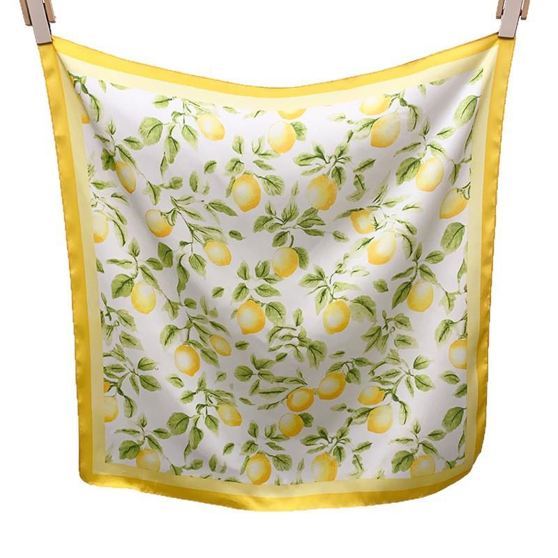 Spring and Summer Korean Edition Fashion Small Square Scarf Silk Scarf Women's Versatile Decorative Headscarf Small Scarf Lemon Printed Scarf Headband