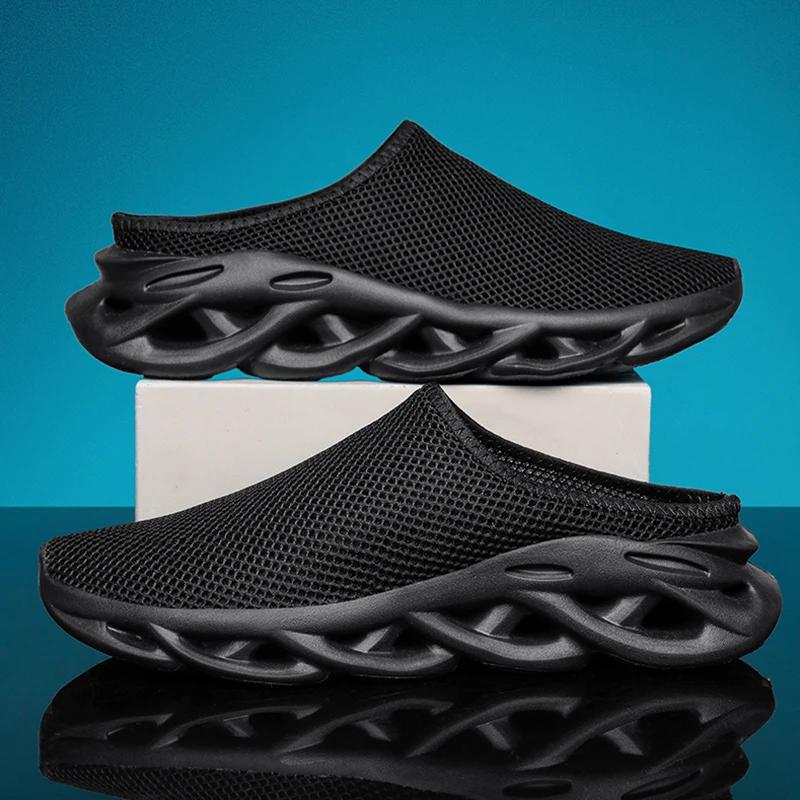 Fashion Lightweight Men's Breathable Half Slippers Comfortable Summer Flat Casual Walking Sneaker Soft Sole Outdoor Zapatillas Hombre
