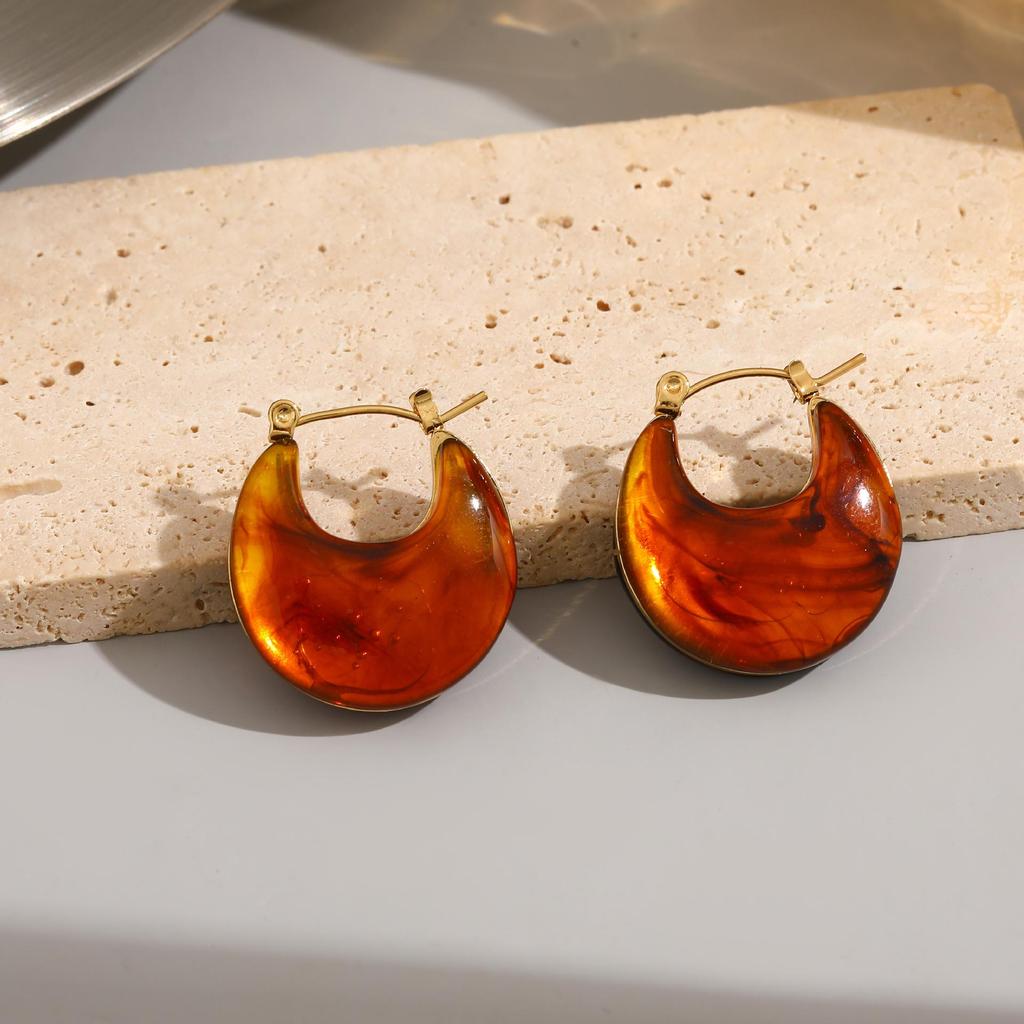 Vintage Amber Gradient Flower & Heart Stainless Steel Stud Earrings with Sun Pattern