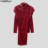 INCERUN Autumn Men High Neck Long Sleeve Fake Two-piece Velvet Casual Tops Pullovers