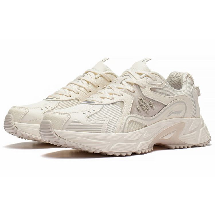 Li Ning Trendy Casual Lightweight Low-Top Running Shoes Women sneakers White Gray ARLS022-4