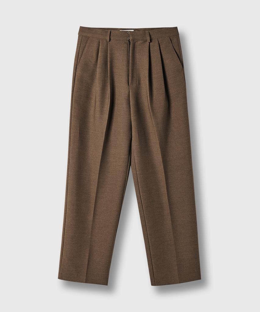 FRAGE Tapered Double-Pleat Slacks – Khaki Brown