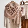 Women's Winter Plaid Imitation Cashmere Tassel Scarf, Thickened Korean Style Neck Warmer
