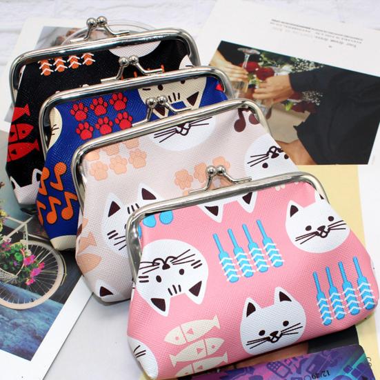 Cartoon Cat Coin Purse, Women Cute Kitten Change Purse, Kiss Lock Small Purse for Coins Cards Folded Cash