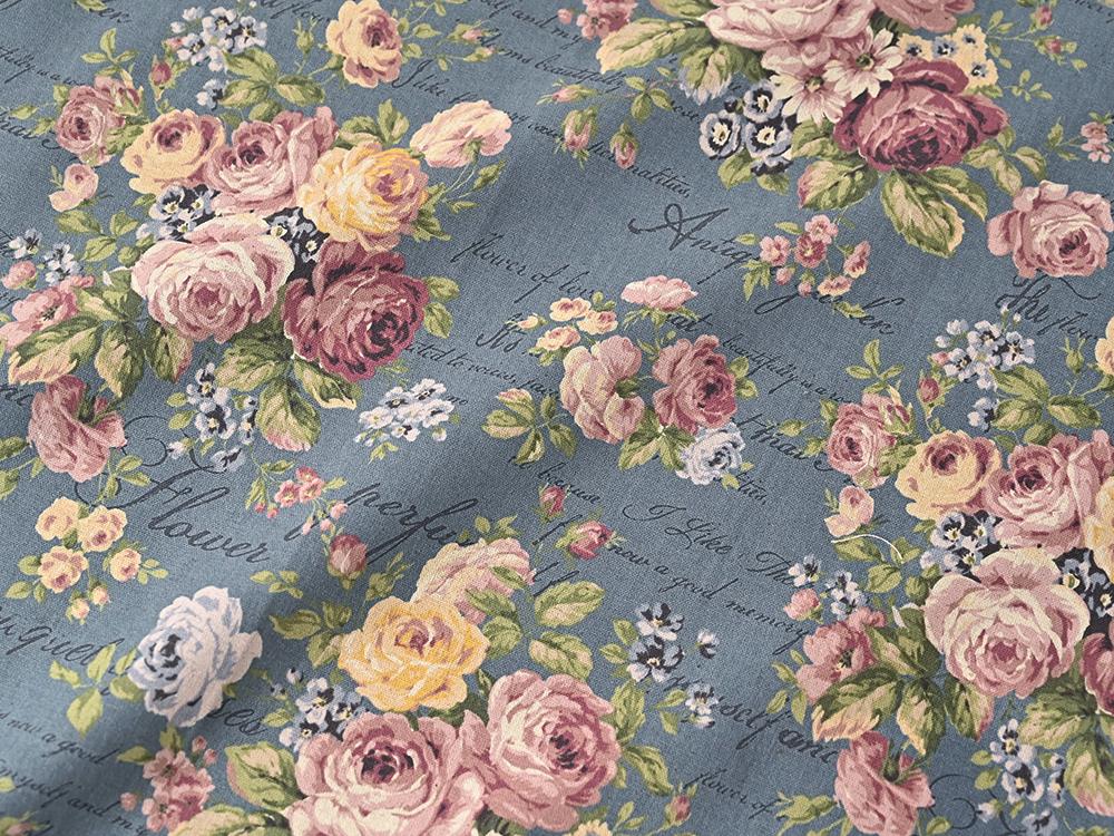 Retro Rose Printed Cotton Linen Fabric for DIY Patchwork