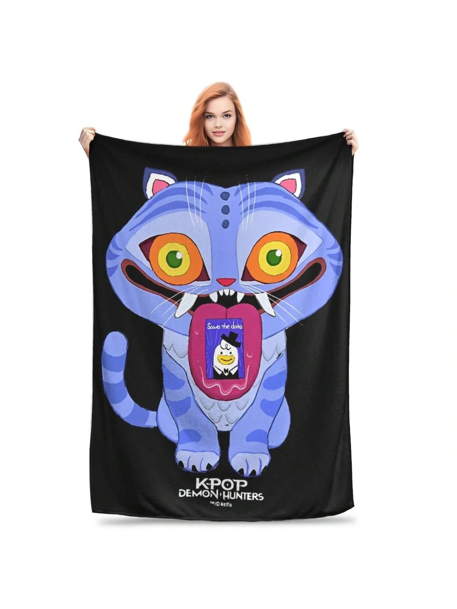 

2025 Movie K-Pop Demon Hunters Cat Flannel Blanket Winter Warm Throw Blanket For Outdoor Fashion Bedspread Sofa Bed Cover 75X95CM серый