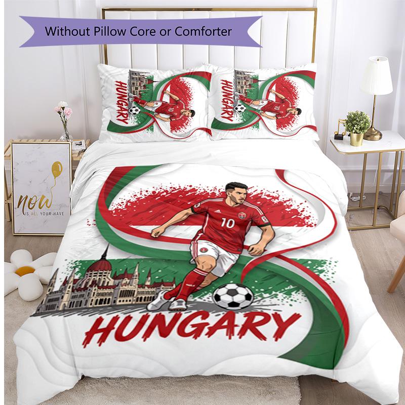 Set Biancheria da Letto Stampata Calcio Ungheria 3 Pezzi Copriletto Traspirante Accogliente come Regalo per Inaugurazione Casa o Festa