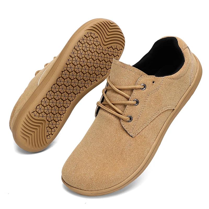 Breite Zehen Barfußschuhe für Herren Outdoor Trekking Sport Minimalistische Wanderschuhe Wildleder Wasserdicht Outdoor Herren Reise Sneaker