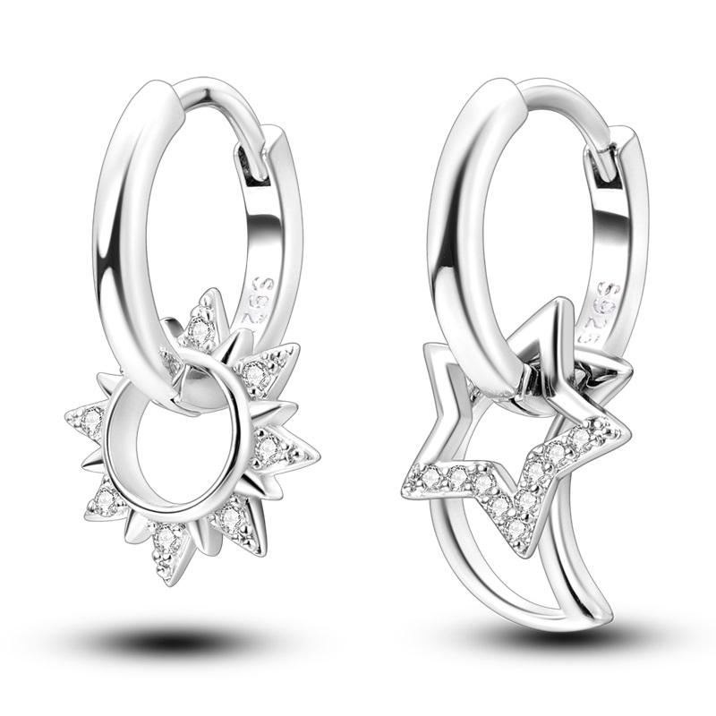 925 Silver Colorful Zircon Rose Gold Star Moon Women Earrings Brilliant Wedding Engagement Star Earrings Jewelry Gifts