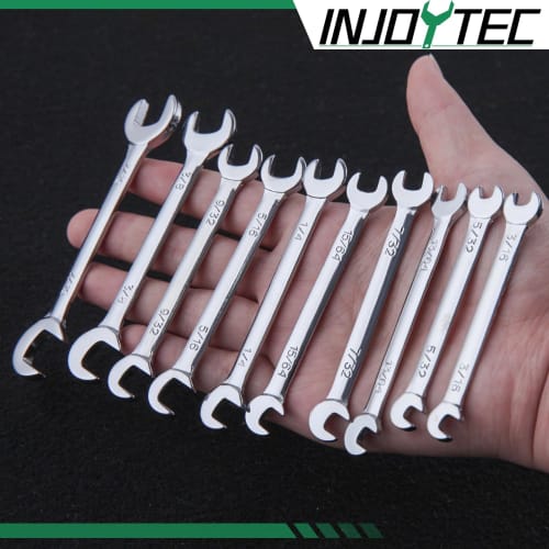 INJOYTEC 10-Piece Mini Spanner Set, 5/32"-7/16" Mini Open-End Spanner Wrench Set, Ultra-Thin Inch SAE Spanner Set, Mini Combination Wrench Set, Thin-E