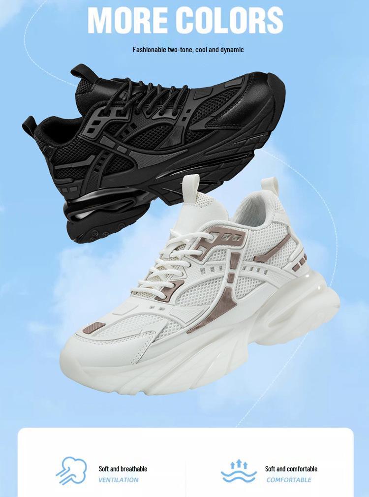Men's Breathable Mesh Sneakers - 8cm Height Boost, Thick Sole, Running Casual Dad Shoes for Autumn & Winter