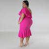 Abiti Midi da Donna Taglie Forti Moda Casual con Bordi Arricciati
