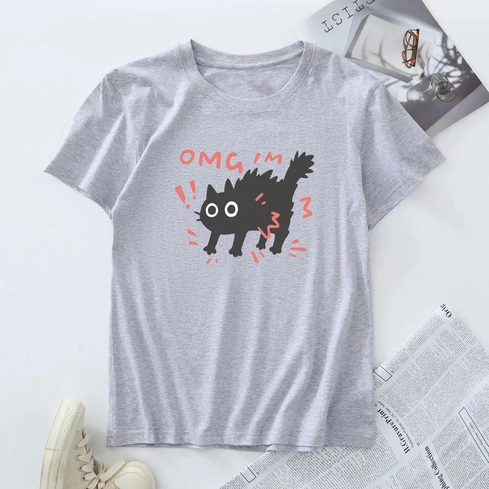 A Frightened Kitten Printed Tshirt Womens Top Short Sleeve Teesfunny Cat Women Clothing FeUnisex Tshirt Summer Graphic S