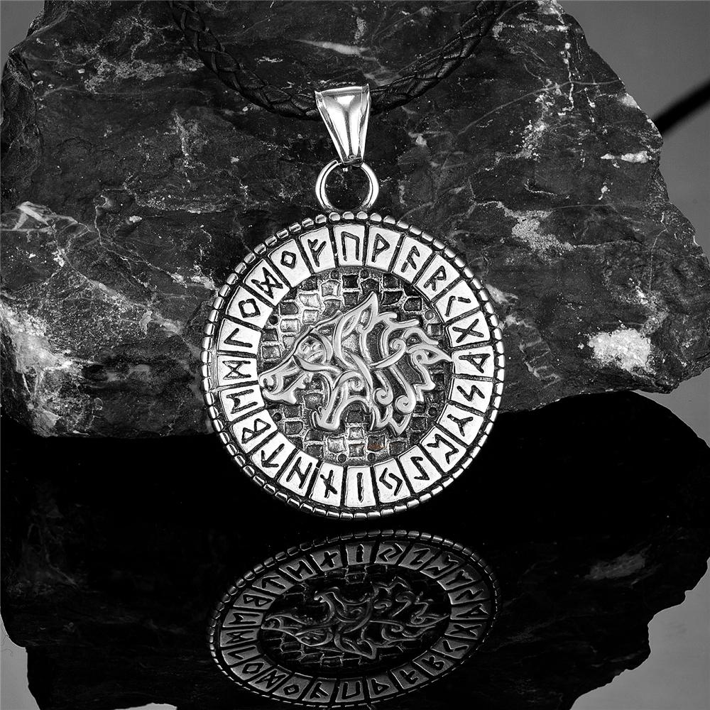 Viking Mythologie Nordique Odin Loup Colliers Hommes Couleur Or Fenrir Rune Pendentif Talisman Acier Inoxydable Masculin Bijoux Scandinaves