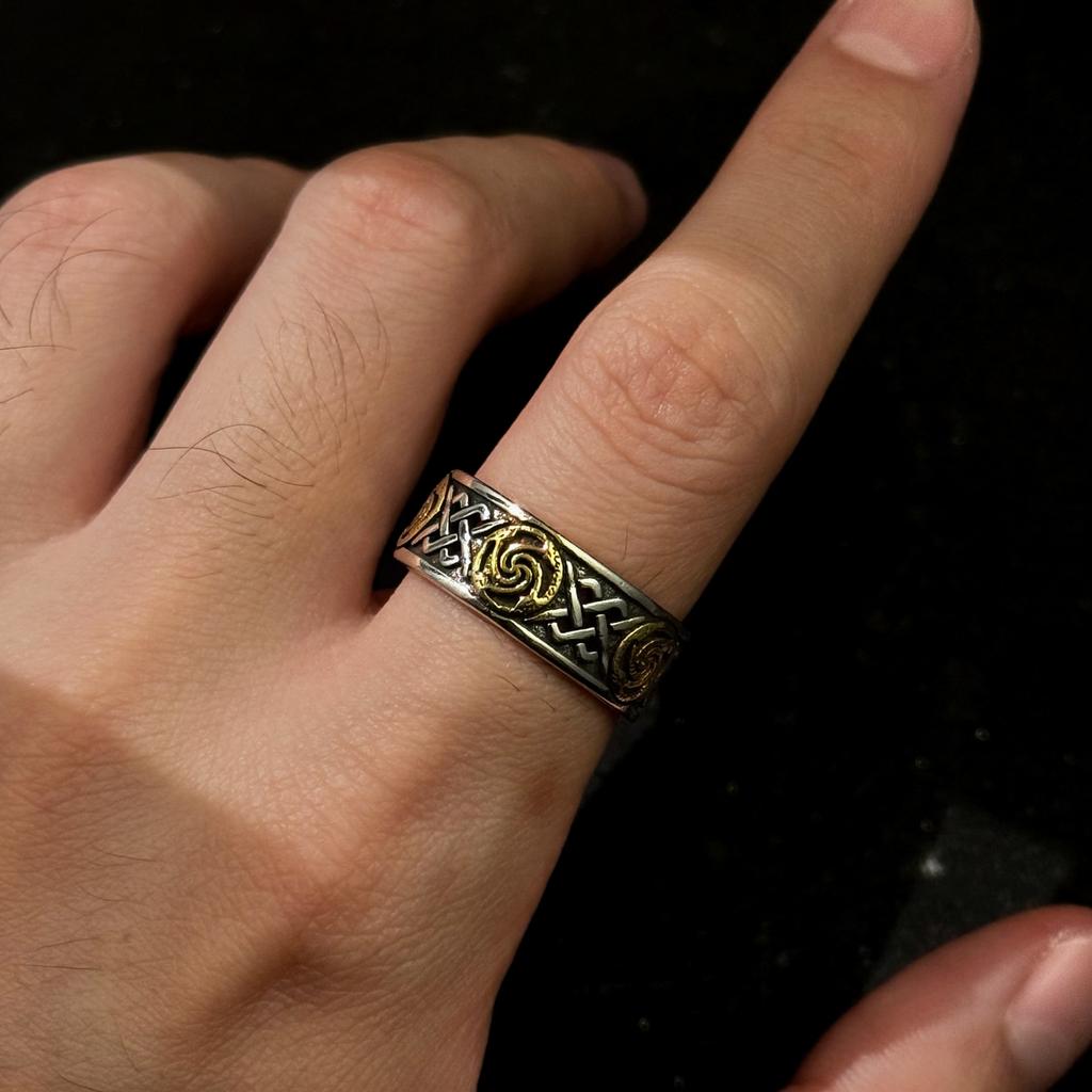 Retro Celtic Dara Knot & Spiral Pattern Adjustable Open Ring For Men Silver-plated Copper Punk Gothic Edgy Accessories