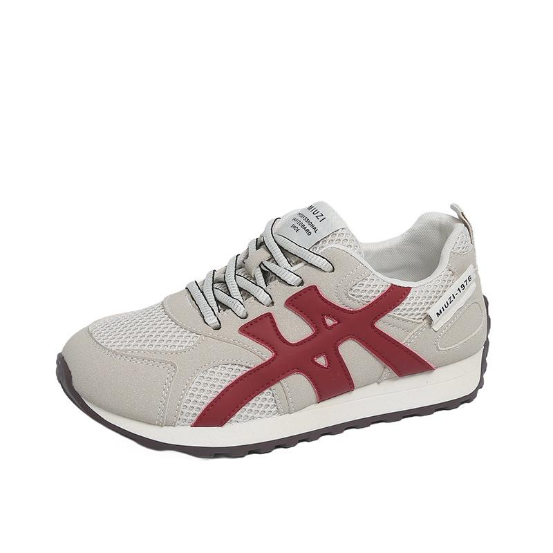 Women's Shoes 2025 Spring New Spring Round Head Lace-up Mesh Breathable Flat Bottom College Student Mesh Sports and Leisure Shoes