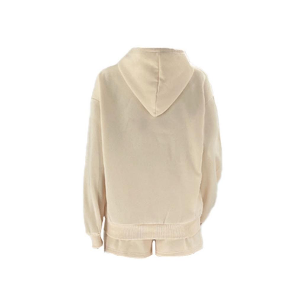 Autumn and Winter New Product Solid Color Thickened Velvet, Hooded Long Sleeve Hoodie, Women's Fashion Casual Shorts Set