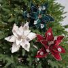 Fleece Fabric Christmas Flowers 25cm Xmas Tree Pendant Gold Glitter Flower  Xmas Holiday Decor