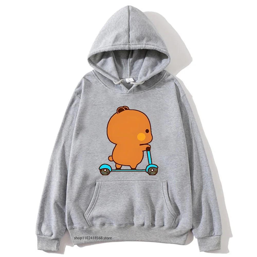 Cute Couple Hoodie Cute Bubu and Dudu Are Playing Scooter Together Sweatshirts Hooded Men's Clothes Women Panda Bear Top