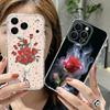 Scarlet Red Rose Flower Pattern Case For iPhone 17 Pro Max Coque iPhone 16 15 14 13 Pro Max 11 Clear TPU Silicone Soft Cover