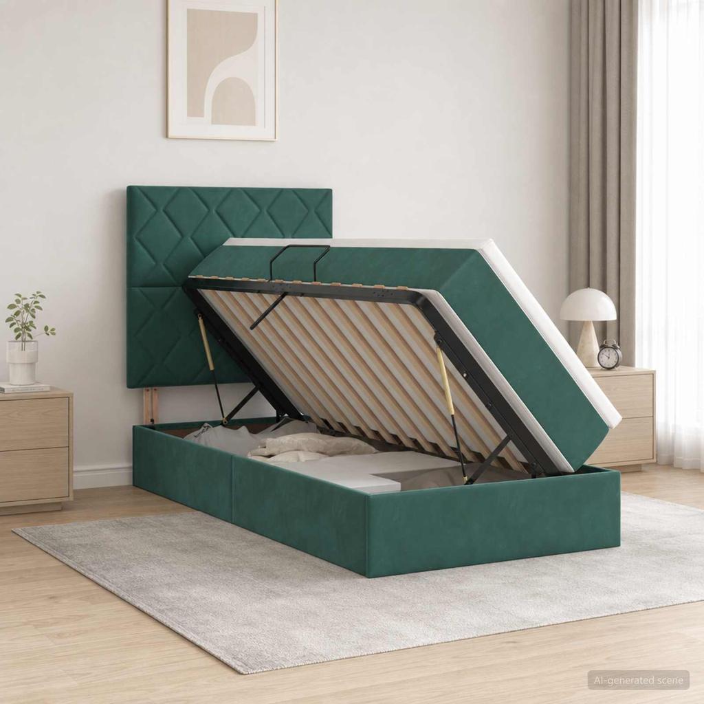 Storage Bed with Mattress Dark Green 90 X 200 Cm Velvet