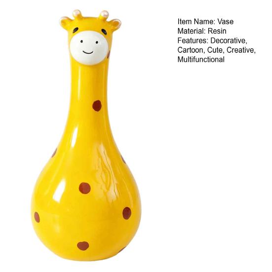 Multifunctional Resin Art Cute Polka Dot Giraffe Vase, Hand-painted Flower Creative Big-mouthed Animal Shaped Floral Container Holder for Home Living