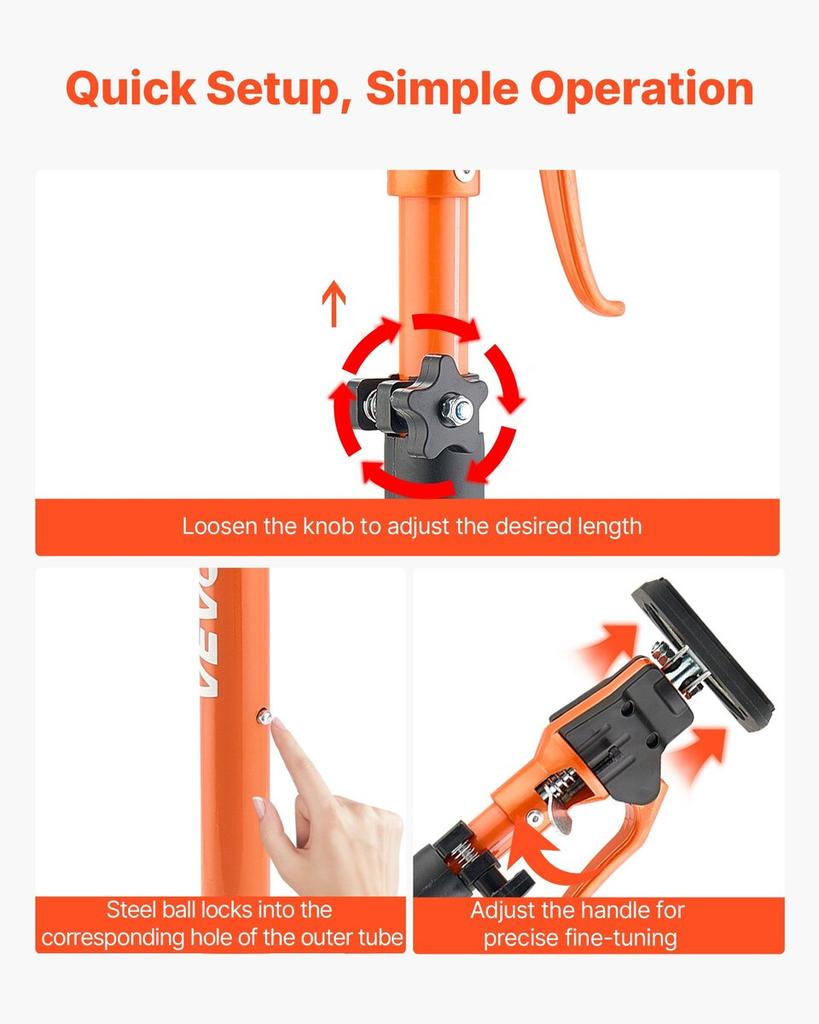 Cabinet Jack Support Pole, 2-Pack, 64.5-115 Cm Steel Telescopic Quick Support Rod, Adjustable 3rd Hand System Up To 100 Kg Capacity for Installing