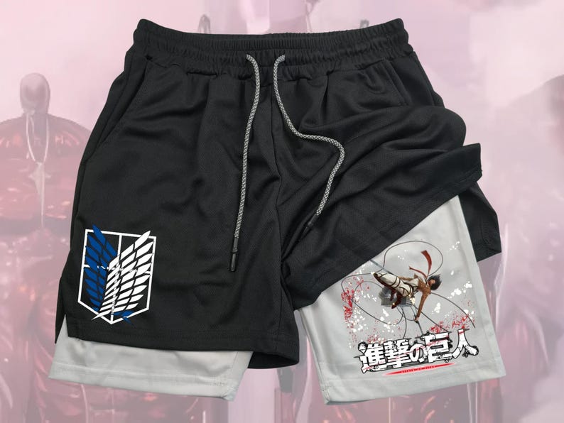 

Чоловічі спортивні шорти Attack on Titan | Швидкосихаючі дихаючі шорти для спорту та фітнесу, бігу та активного відпочинку | Валентинів подарунок M