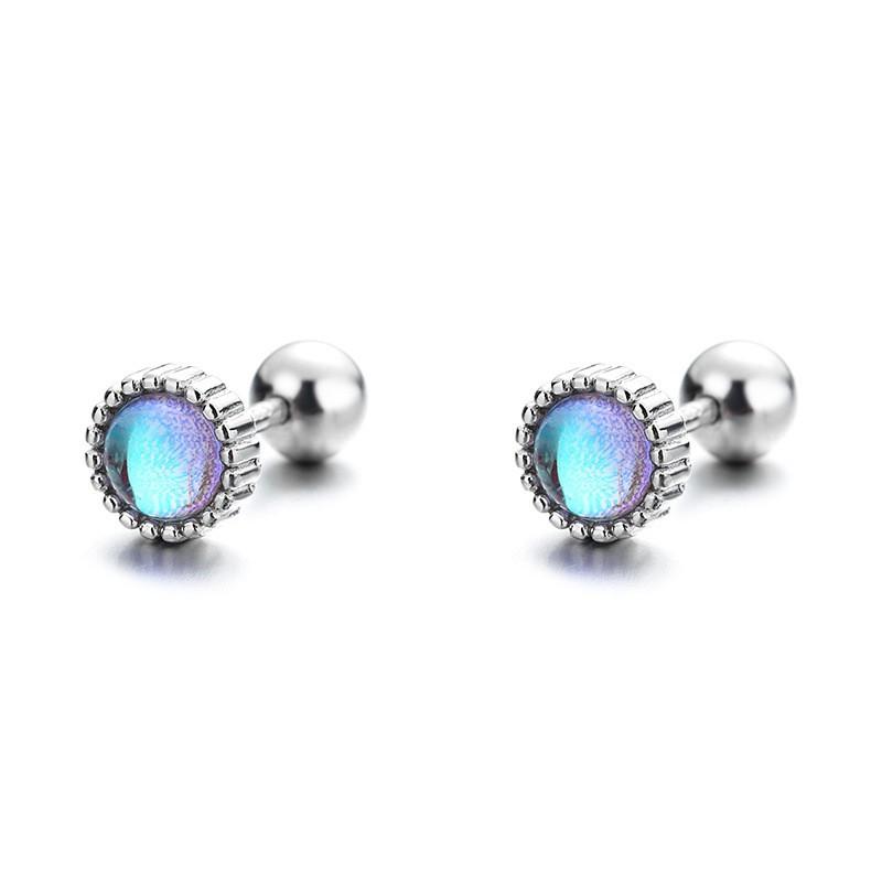 

Sterling Silver Rainbow Luminous Stone Stud Earrings Temperament Geometric Round Thread Earbone Stud Simple Earrings Women платиновий