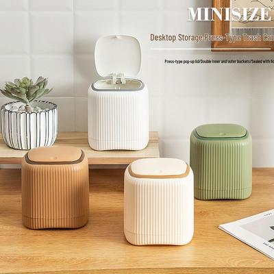2025 Press-Type Pop-Up Lid Trash Can with Double Buckets ‒ Thickened PP Desktop Garbage Bin