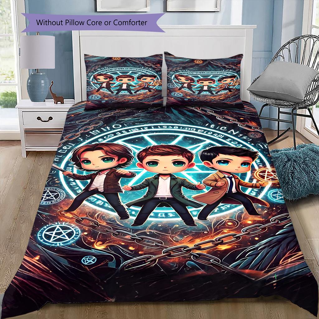 Pościel z motywem anime Zestaw kołdry Poszewka na kołdrę Poszewka na poduszkę Dekoracja domu Prezent urodzinowy (1 * poszwa na kołdrę + 2 * poszewki na poduszki, bez rdzenia)