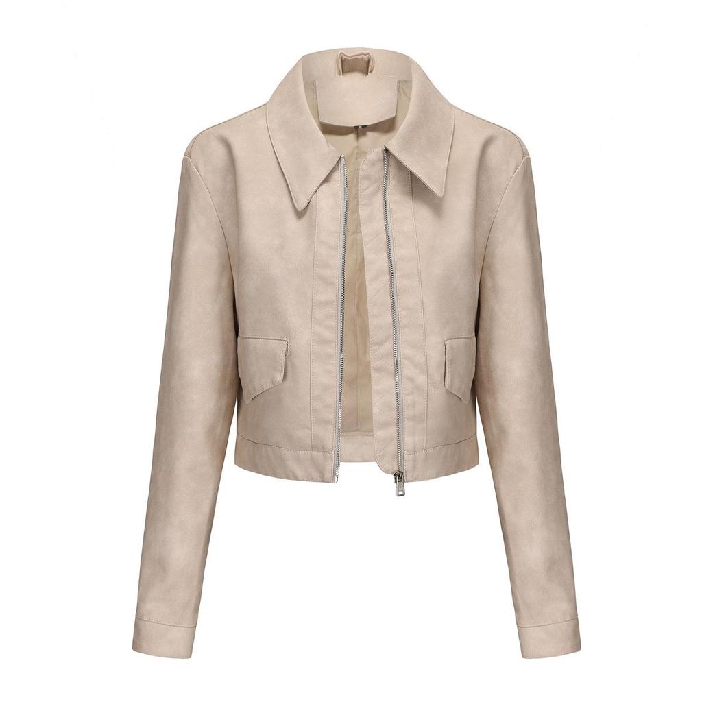 Spring and Autumn New Thin Leather Jacket Women's Long-sleeved Casual Ladies Coat Fashion European and American Leather Jacket