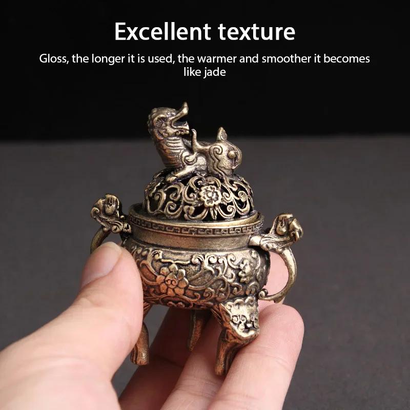 Vintage Alloy Incense Burner Stick Holder Three Legged Hollow Out Mini Sandalwood Censer Incense Burner Home Decoration
