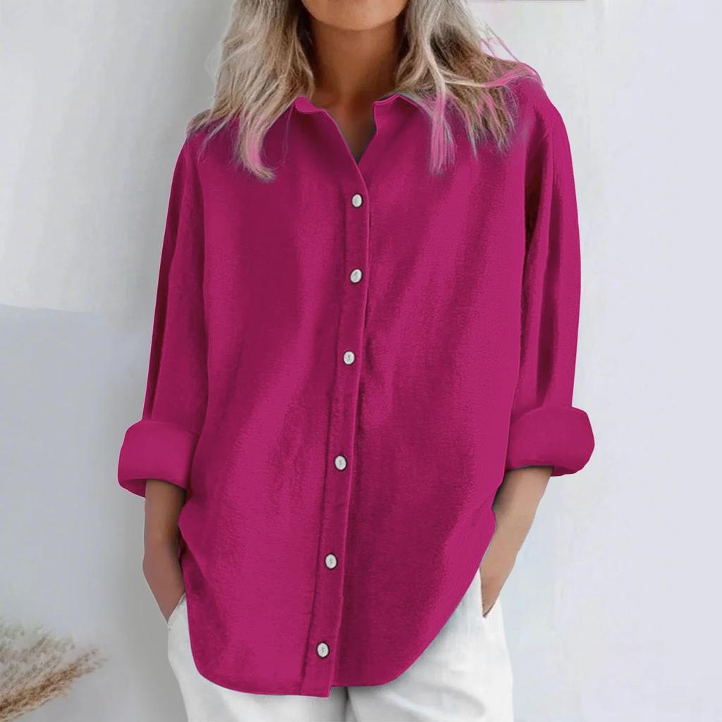 Women's Fashion Casual Solid Colour Cotton Button Cardigan Long Sleeve Top
