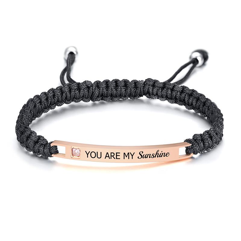 Vnox Free Personalized Custom Couple Bracelets for Women and Men Handmade Rope Braided Nameplate ID Matching Size Adjustable