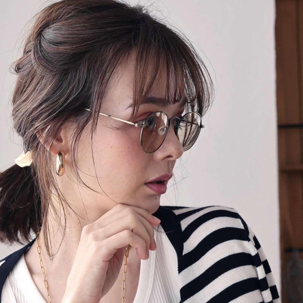 Gold Matte x Light Brown Fashion Boston Colored Slim [FashionBerry] 4. Sunglasses, Glasses, Style, Metal, Lenses, Unisex, Stylish, Fit, Lightweight,