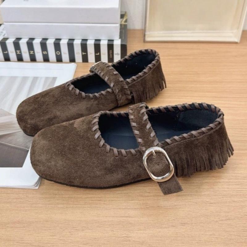 Fashion High Quality Woven Faux Suede Flat Shoes 2025 Mary Janes Elegant Casual Women Shoes Metal Belt Buckle Comfy Flat Loafers