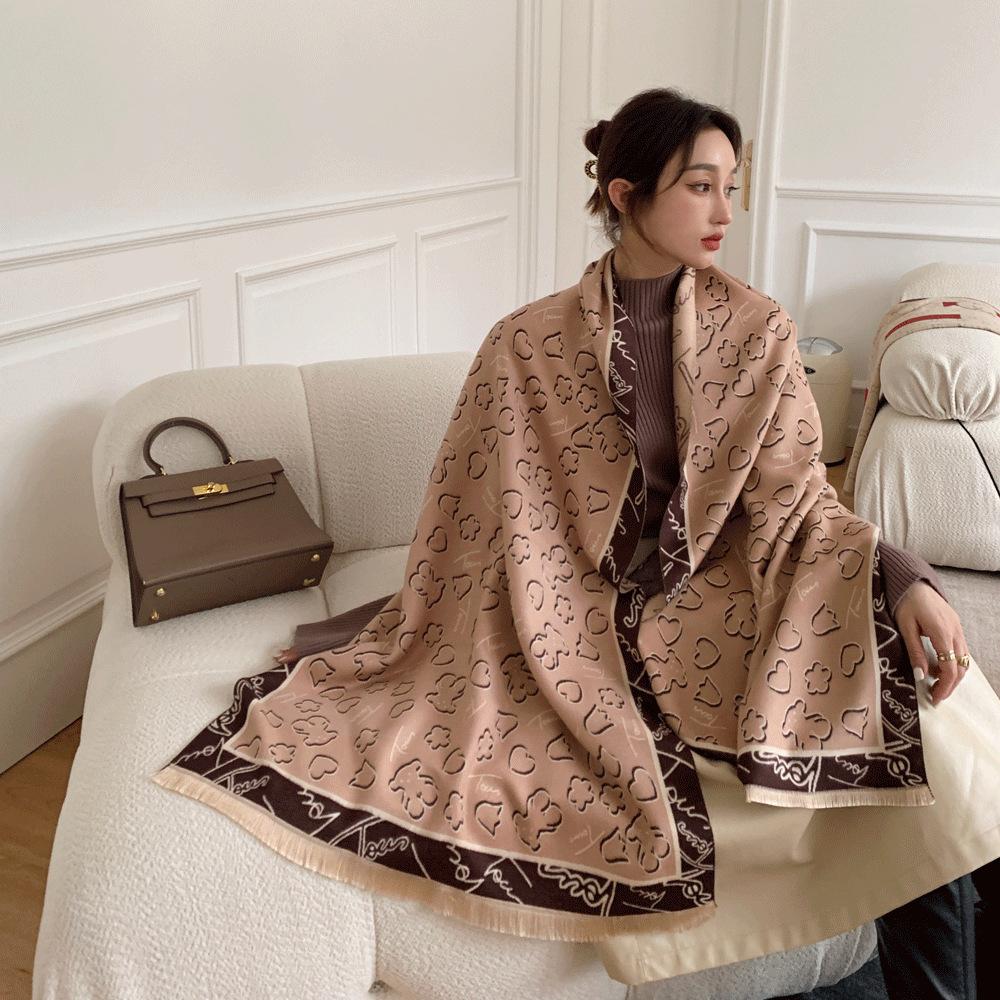 Autumn and winter double-sided jacquard imitation cashmere thick scarf women's versatile high-end shawl thickened warm scarf