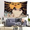 Katze Sonne Wandteppich Niedliche Katze Mond Wandbehang Ästhetische Katzenkunst Vintage Weltraum Dekor für Schlafzimmer Wohnzimmer