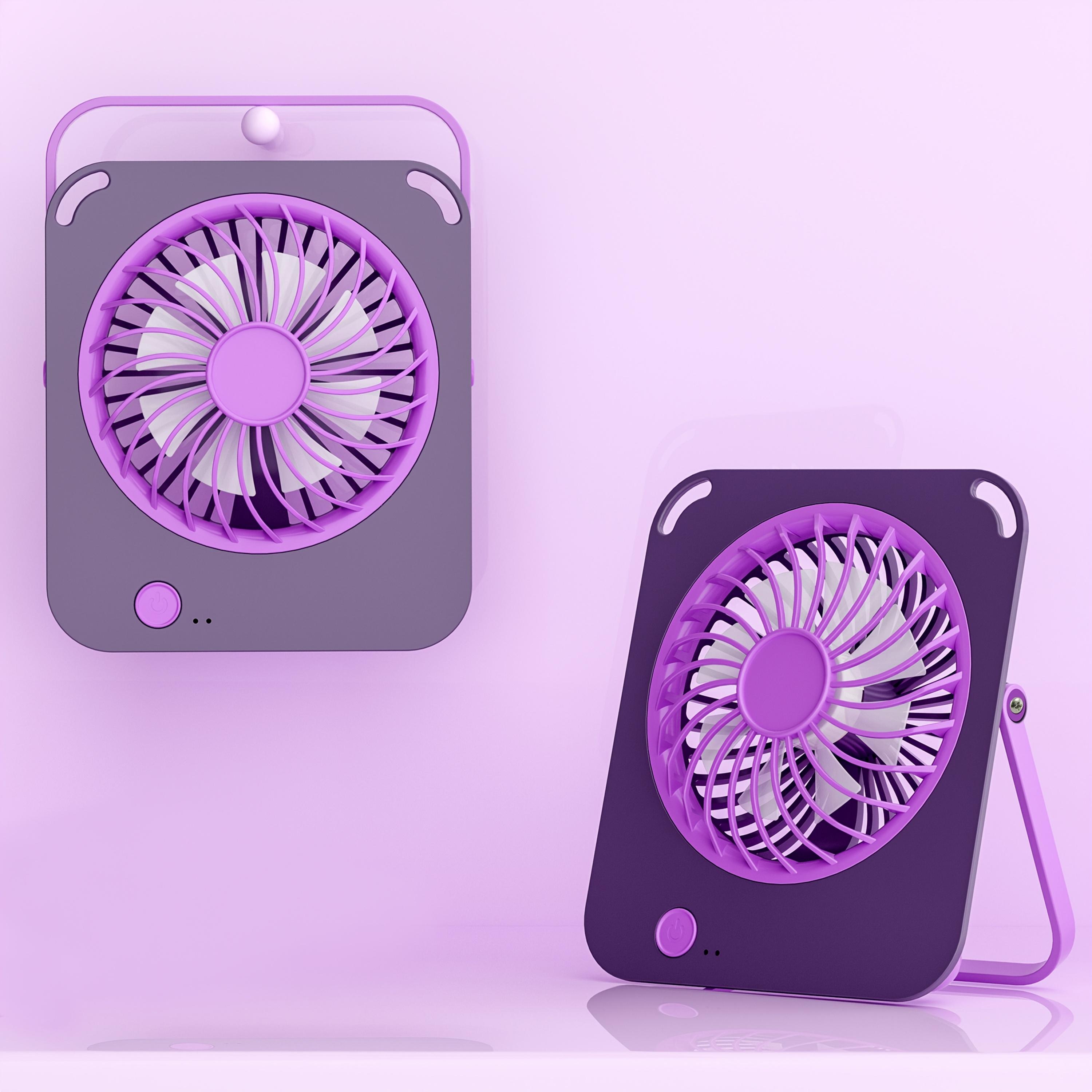 Portable USB rechargeable fan, desktop and wall-mounted design, strong air with 3 levels of adjustment фиолетовый