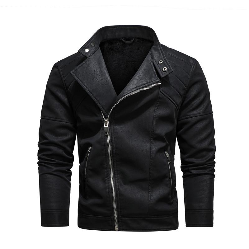 New Men s Asymmetrical Zipper Leather Motorcycle Jacket - European & American Style S чёрный