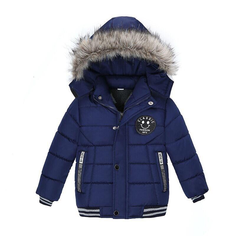 Keep Warm Boys Jacket Autumn And Winter Fur Collar Hooded Kids Jacket Casual Zipper Boy Outerwear 1-5 Years Kids Clothes