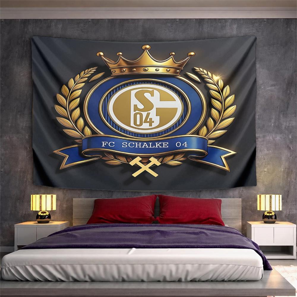 FC Schalke 04 Fußballclub Wappen Wandteppich Goldene Krone Lorbeerkranz Blau Königliche Fan-Dekoration für Schlafzimmer Man Cave Geschenk