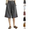 Modische Damen Freizeit Shorts aus Baumwolle Leinen, lockere Passform, literarischer Vintage Stil, mit Taschen