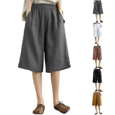 Women's Fashionable Casual Loose Fit Literary Vintage Cotton Linen Shorts With Pockets