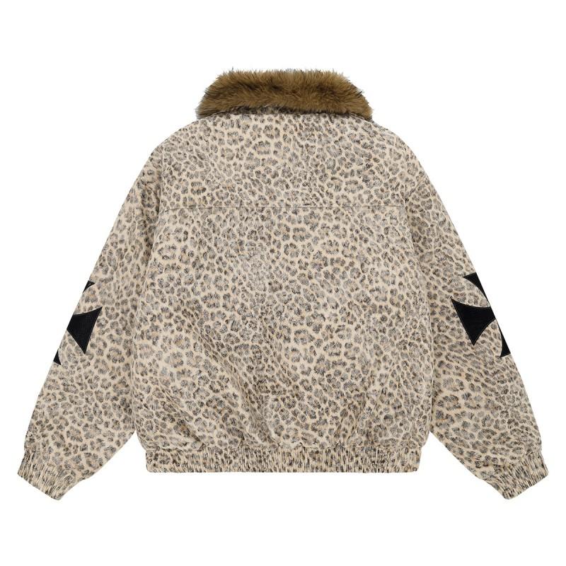 Magic Bear American Retro Leopard Print Padded Winter Cotton Jacket Couple Loose Fit Warm Coat