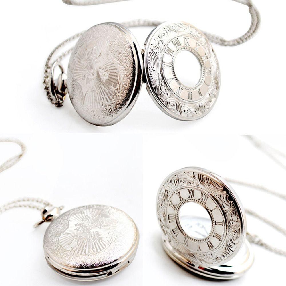 Roman Scale Display Bronze Chain Clock Quartz Pendant Retro Hanging Watch Cosplay