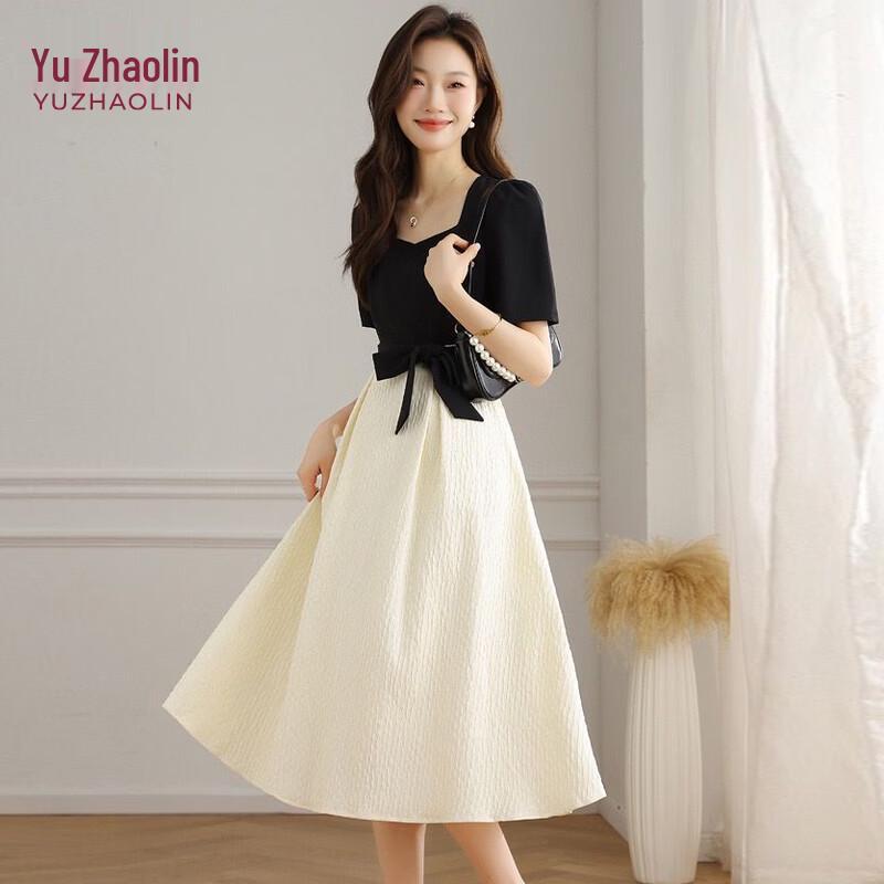 Yuzhaolin Women s Fake Two-Piece Square Neck A-Line Dress M