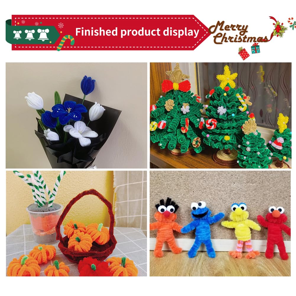 Fenrry 300PCS Pipe Cleaners Chenille Stem Craft Supplies for Hair Fuzzy Sticks Pipe Cleaner Brush for DIY Art Craft Decorations
