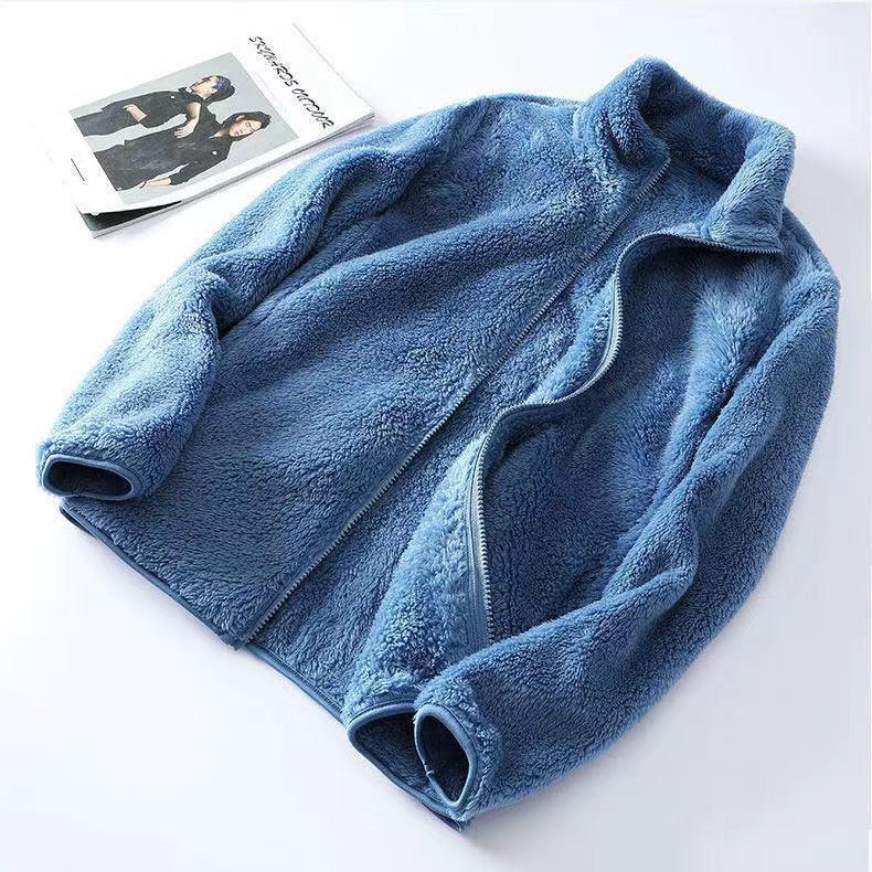 Autumn/Winter Women s Thick Coral Fleece Zip-Up Windbreaker Cardigan with Stand-up Collar XL